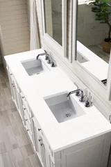 Bristol 72" Double Vanity, Bright White w/ 3 CM White Zeus Silestone Top