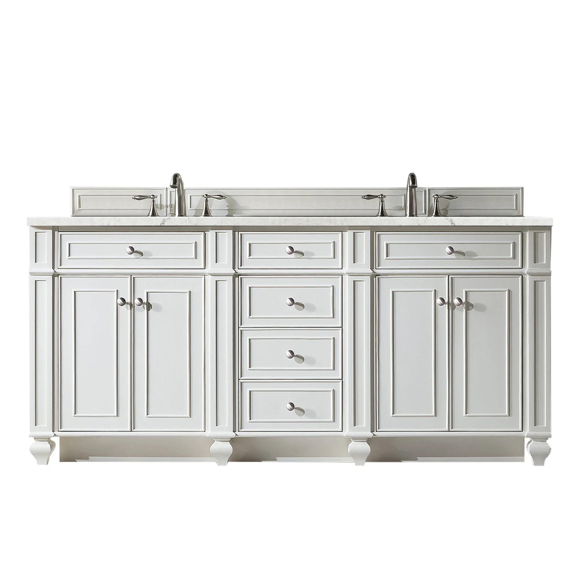 Bristol 72" Double Vanity, Bright White w/ 3 CM Eternal Jasmine Pearl Silestone Top w/FreePower Wireless Charger