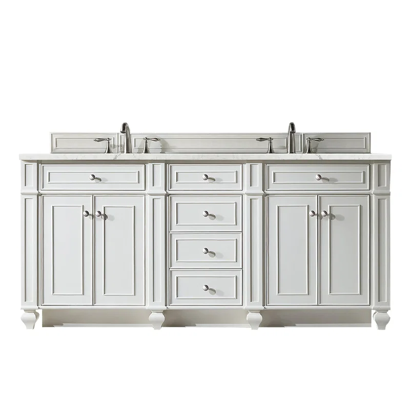 Bristol 72" Double Vanity, Bright White w/ 3 CM Eternal Jasmine Pearl Silestone Top w/FreePower Wireless Charger