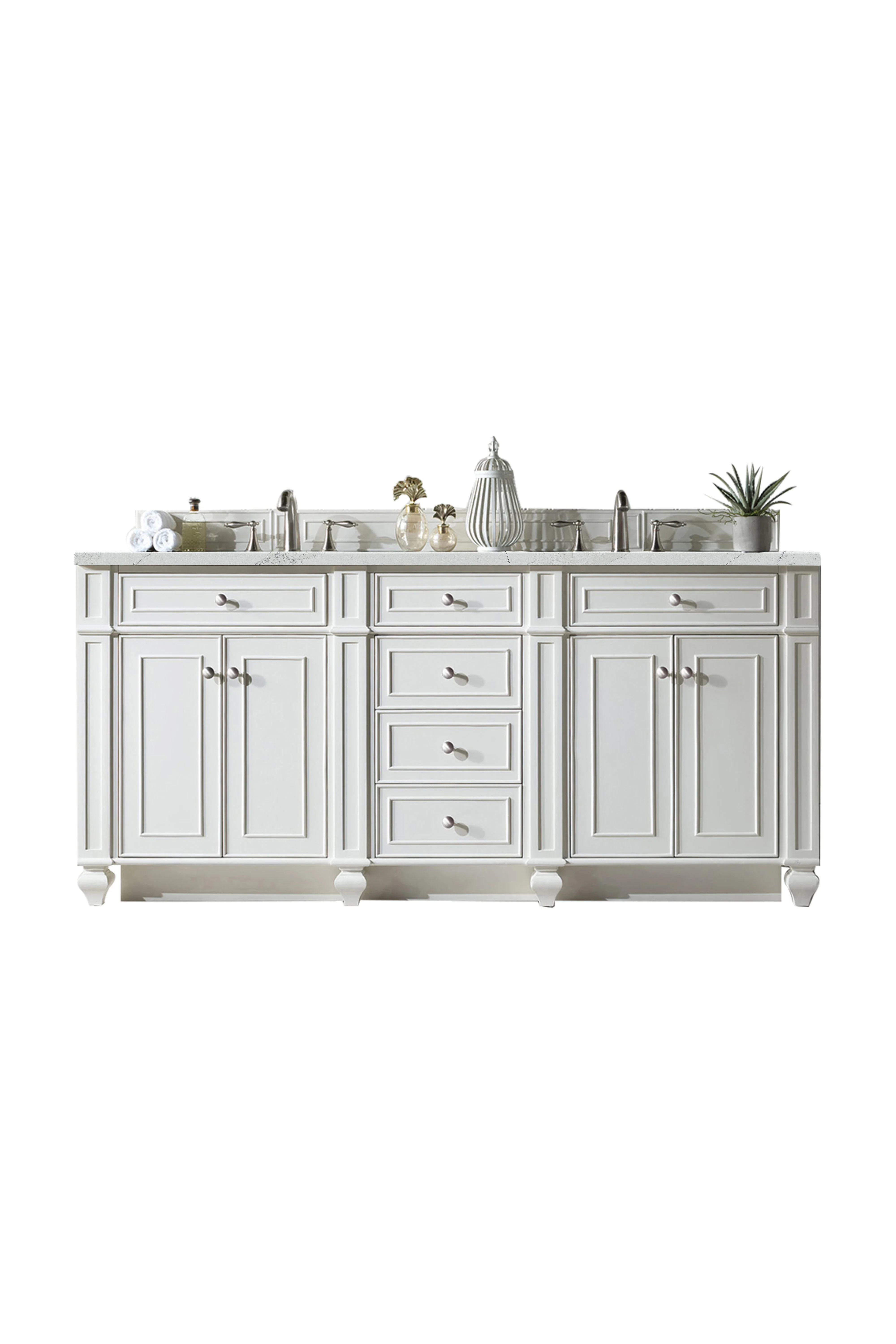 Bristol 72" Double Vanity, Bright White w/ 3 CM Ethereal Noctis Silestone Top w/FreePower Wireless Charger