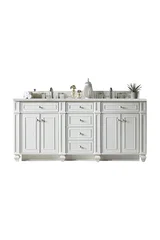 Bristol 72" Double Vanity, Bright White w/ 3 CM Ethereal Noctis Silestone Top w/FreePower Wireless Charger
