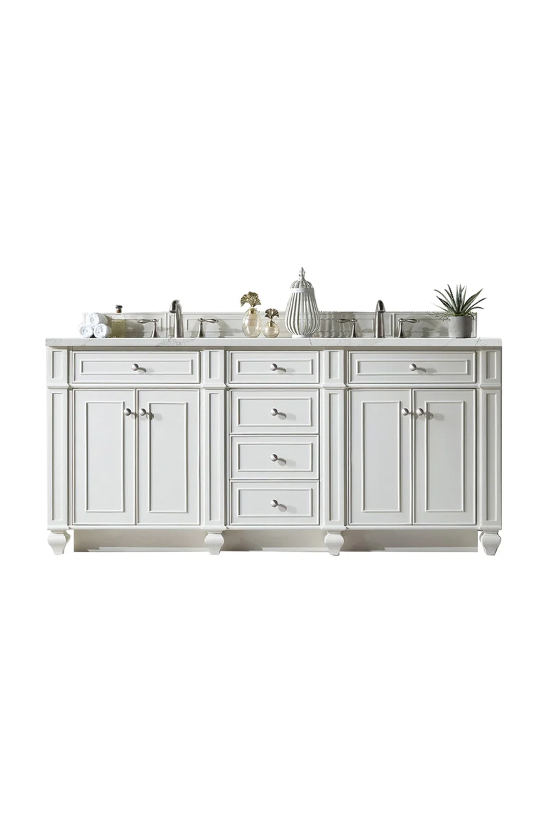 Bristol 72" Double Vanity, Bright White w/ 3 CM Ethereal Noctis Silestone Top w/FreePower Wireless Charger