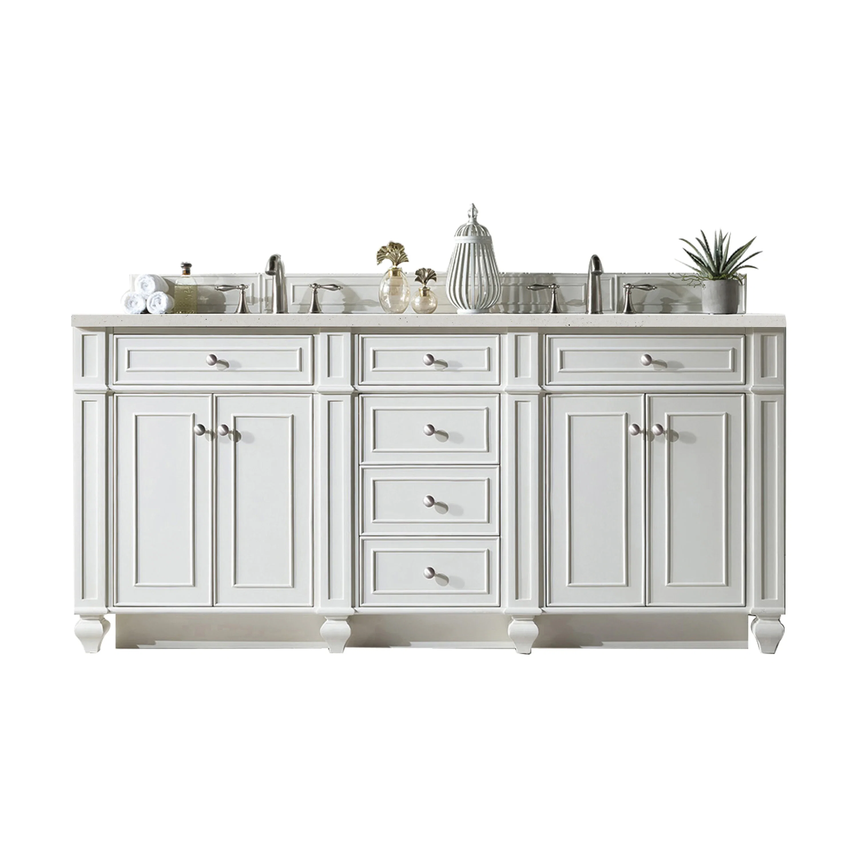 Bristol 72" Double Vanity, Bright White w/ 3 CM Parisien Bleu Silestone Top w/FreePower Wireless Charger
