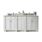 Bristol 72" Double Vanity, Bright White w/ 3 CM Parisien Bleu Silestone Top w/FreePower Wireless Charger