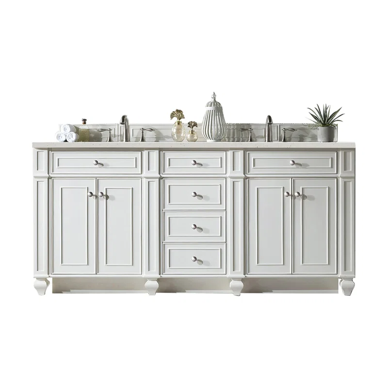 Bristol 72" Double Vanity, Bright White w/ 3 CM Parisien Bleu Silestone Top w/FreePower Wireless Charger