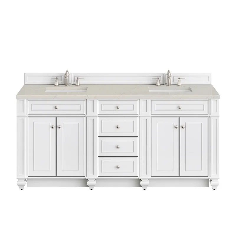 Bristol 72" Double Vanity, Bright White, w/ 3 CM Siberian Silestone Top w/FreePower Wireless Charger