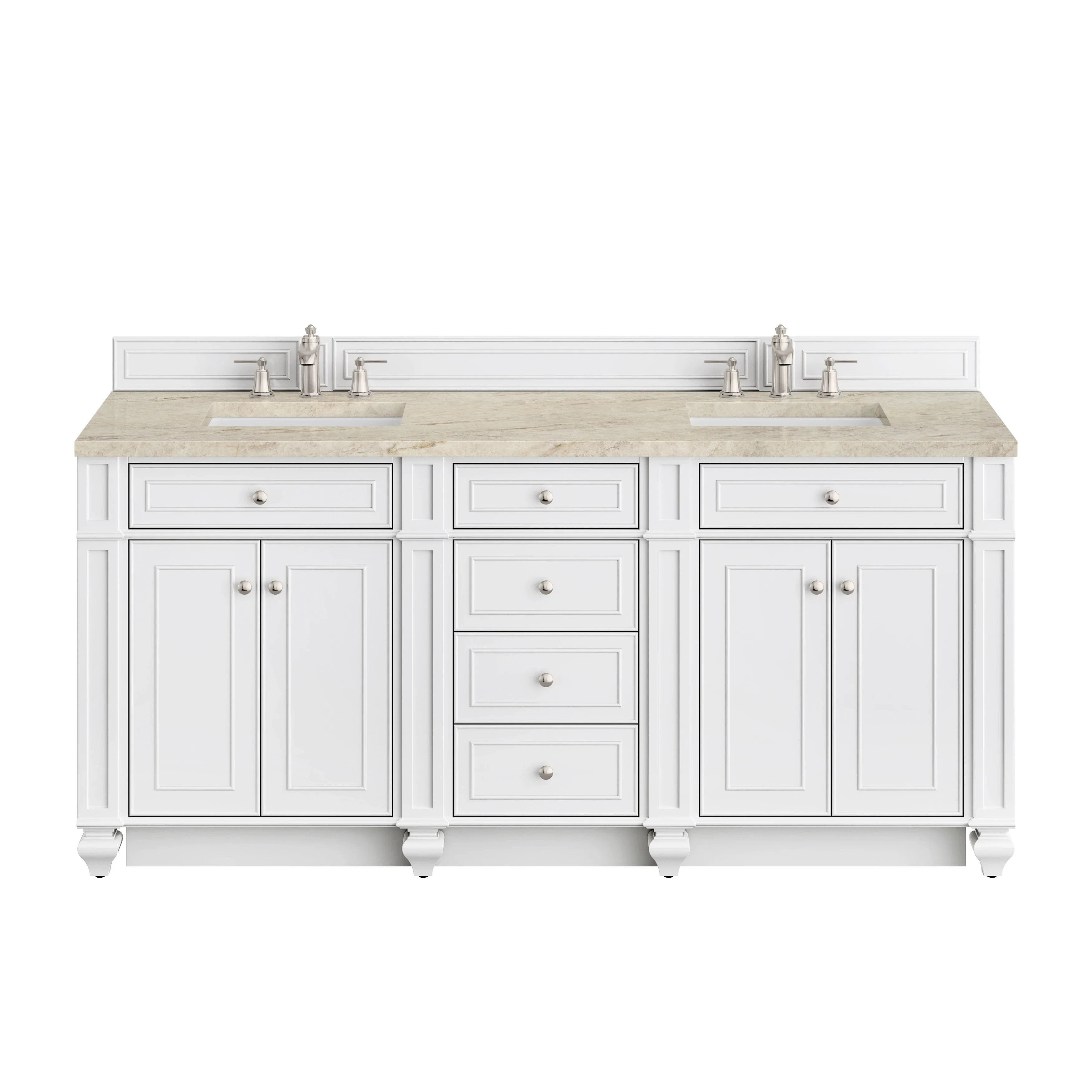 Bristol 72" Double Vanity, Bright White, w/ 3 CM Tajnar Eclos Top w/FreePower Wireless Charger