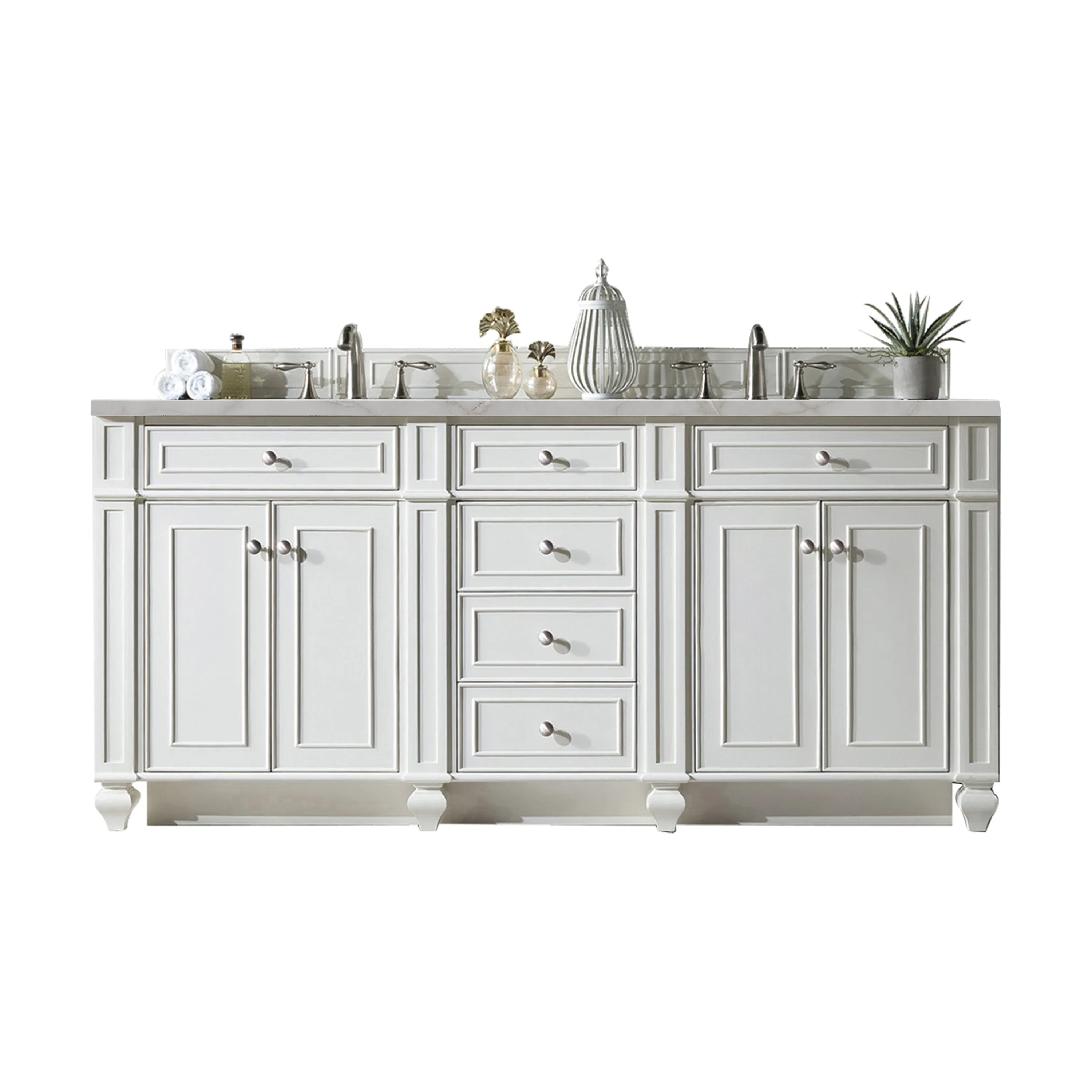 Bristol 72" Double Vanity, Bright White w/ 3 CM Victorian Silver Silestone Top w/FreePower Wireless Charger