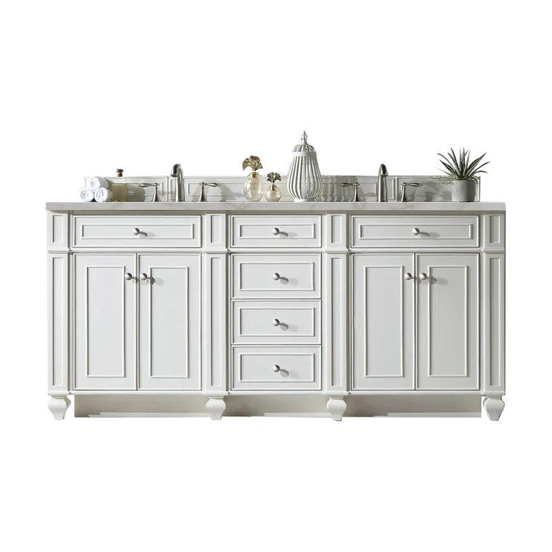 Bristol 72" Double Vanity, Bright White w/ 3 CM Victorian Silver Silestone Top w/FreePower Wireless Charger
