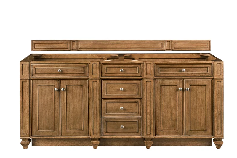 Bristol 72" Double Vanity Cabinet, Saddle Brown