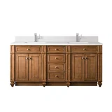 Bristol 72" Double Vanity, Saddle Brown w/ Single Hole 3 CM White Zeus Silestone Top & Backsplash