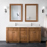 Bristol 72" Double Vanity, Saddle Brown w/ Single Hole 3 CM White Zeus Silestone Top & Backsplash