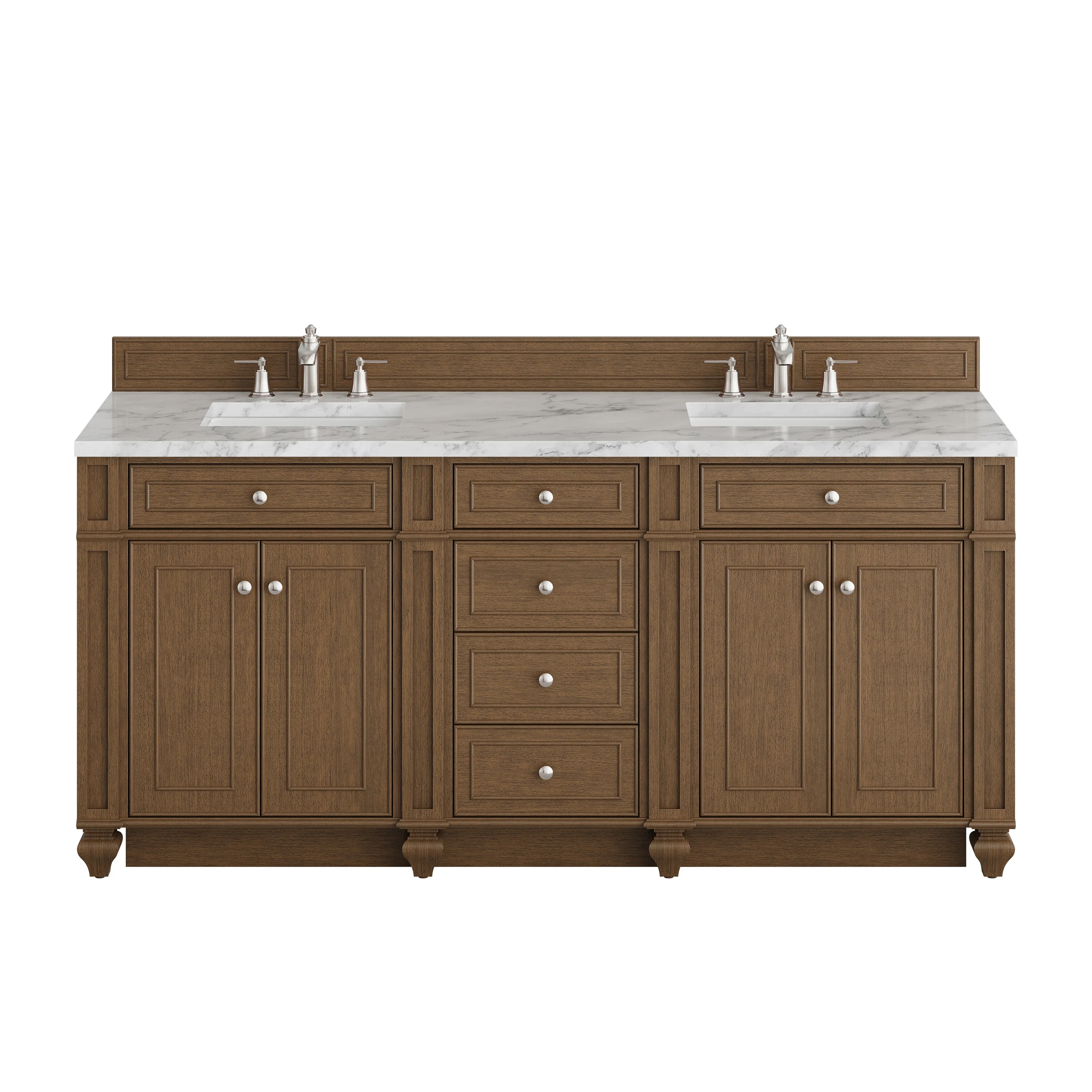 Bristol 72" Double Vanity, Saddle Brown w/ 3 CM Carrara Marble Top
