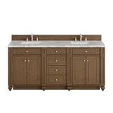 Bristol 72" Double Vanity, Saddle Brown w/ 3 CM Carrara Marble Top