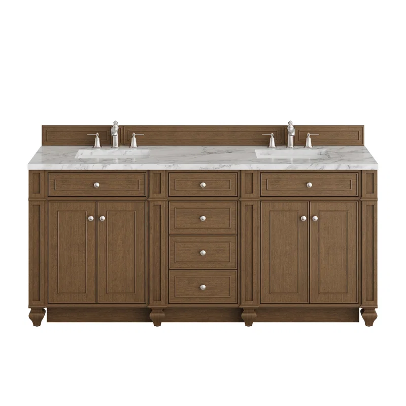 Bristol 72" Double Vanity, Saddle Brown w/ 3 CM Carrara Marble Top