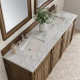 Bristol 72" Double Vanity, Saddle Brown w/ 3 CM Carrara Marble Top