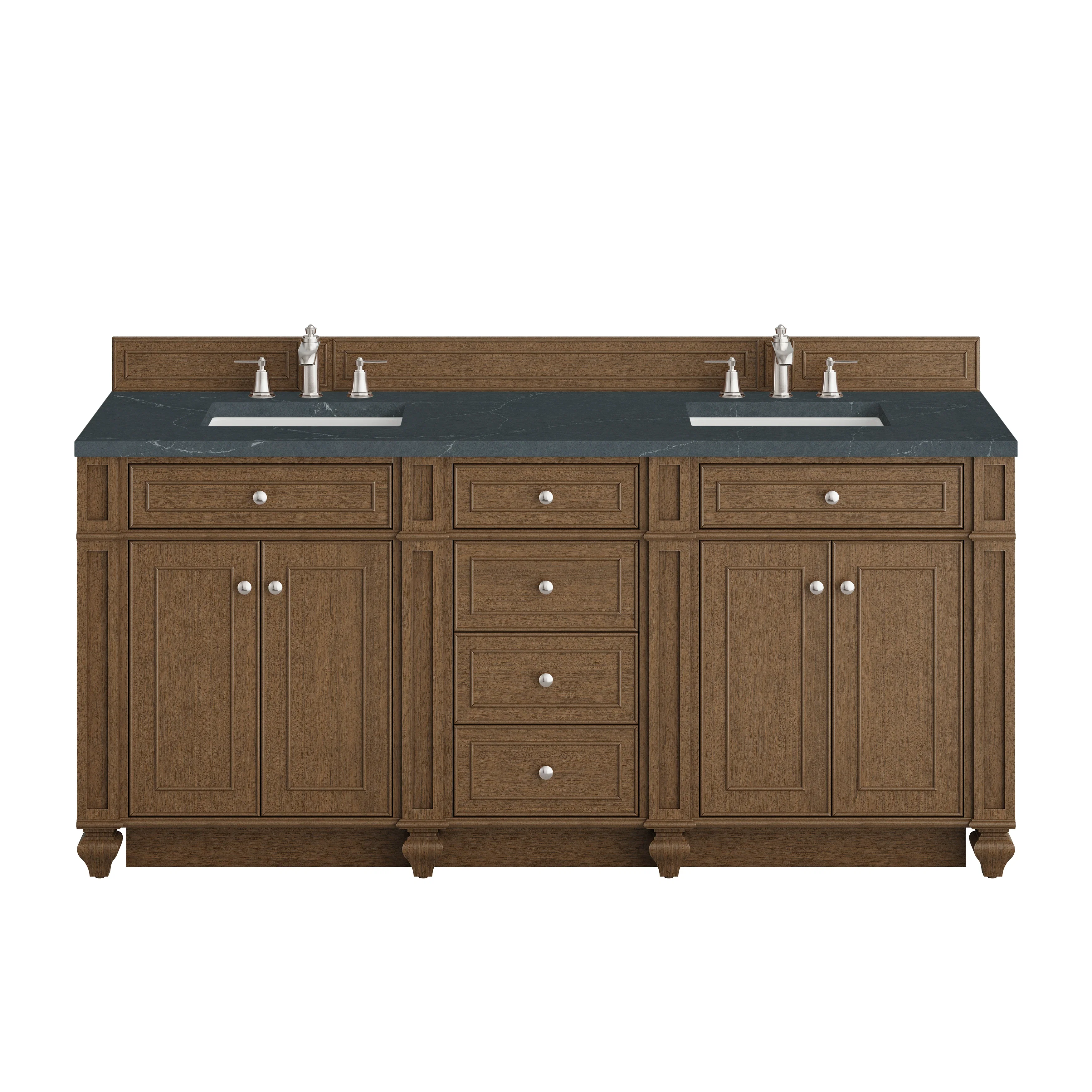 Bristol 72" Double Vanity, Saddle Brown w/ 3 CM Charcoal Soapstone Silestone Top
