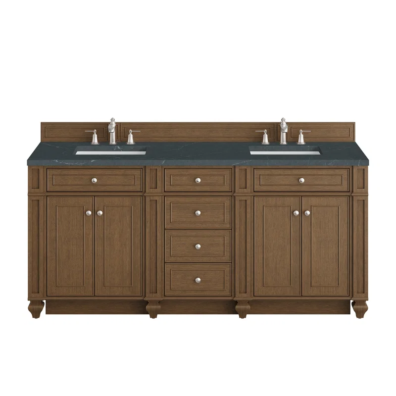 Bristol 72" Double Vanity, Saddle Brown w/ 3 CM Charcoal Soapstone Silestone Top