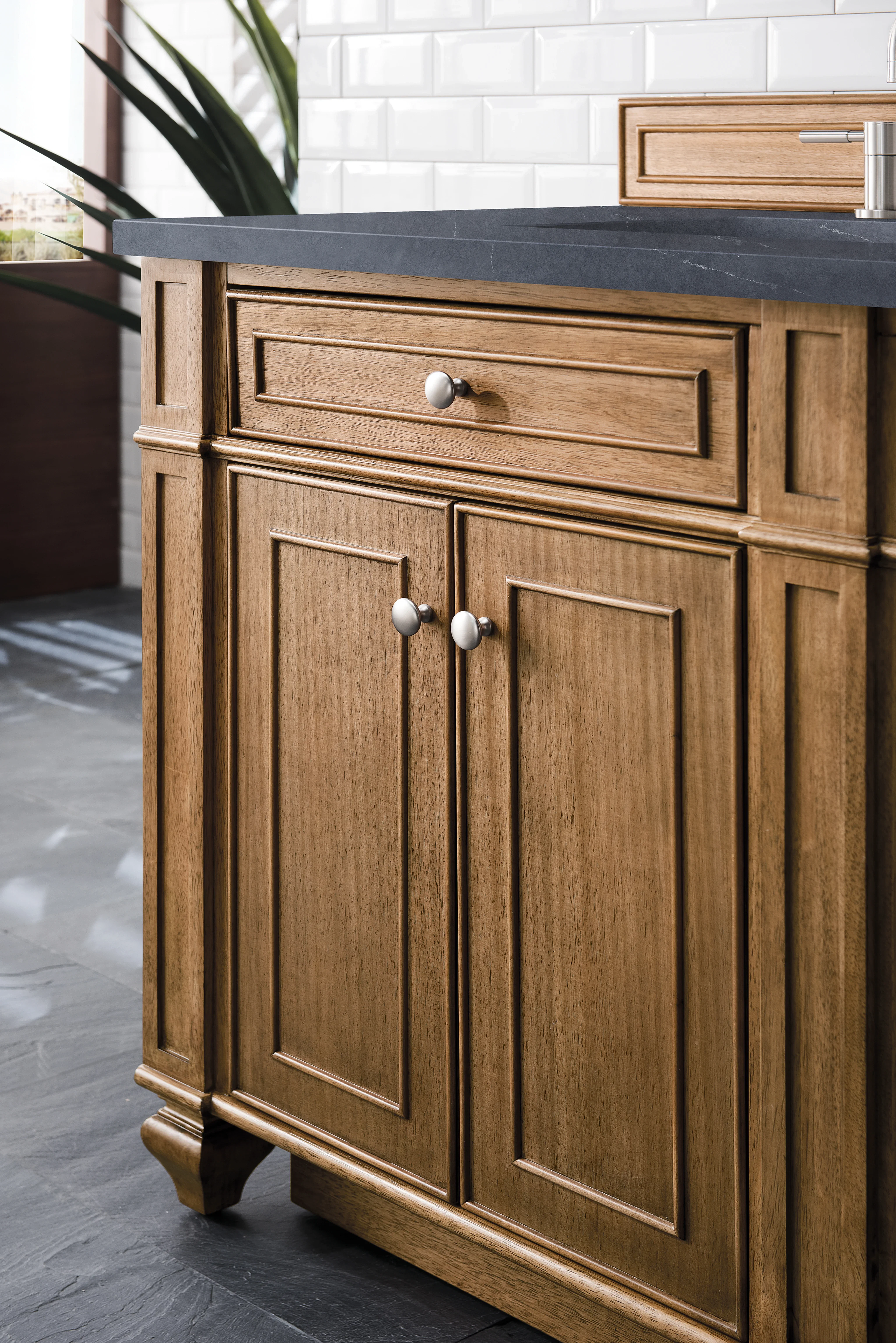 Bristol 72" Double Vanity, Saddle Brown w/ 3 CM Charcoal Soapstone Silestone Top