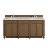 Bristol 72" Double Vanity, Saddle Brown w/ 3 CM Eternal Jasmine Pearl Silestone Top