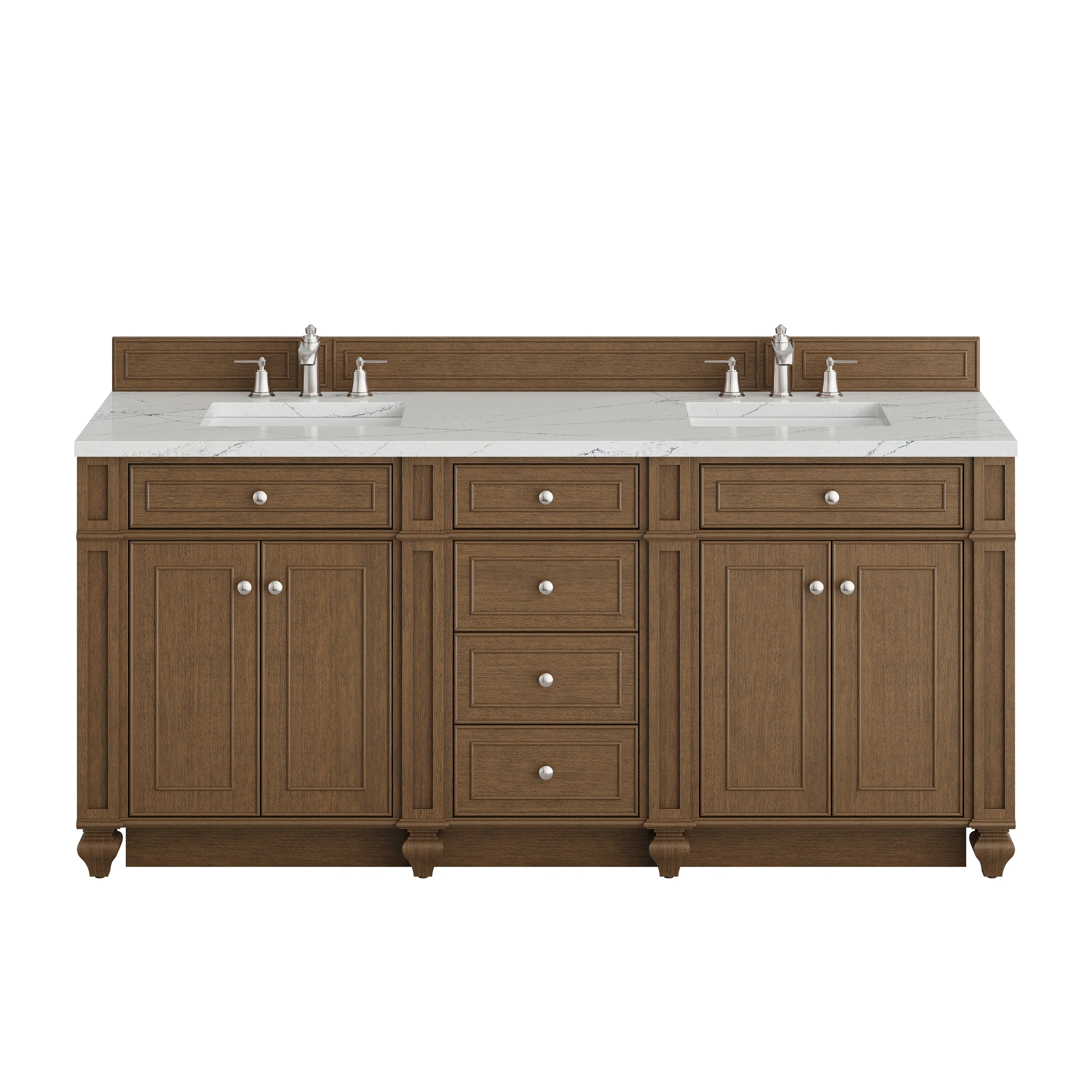 Bristol 72" Double Vanity, Saddle Brown w/ 3 CM Ethereal Noctis Silestone Top