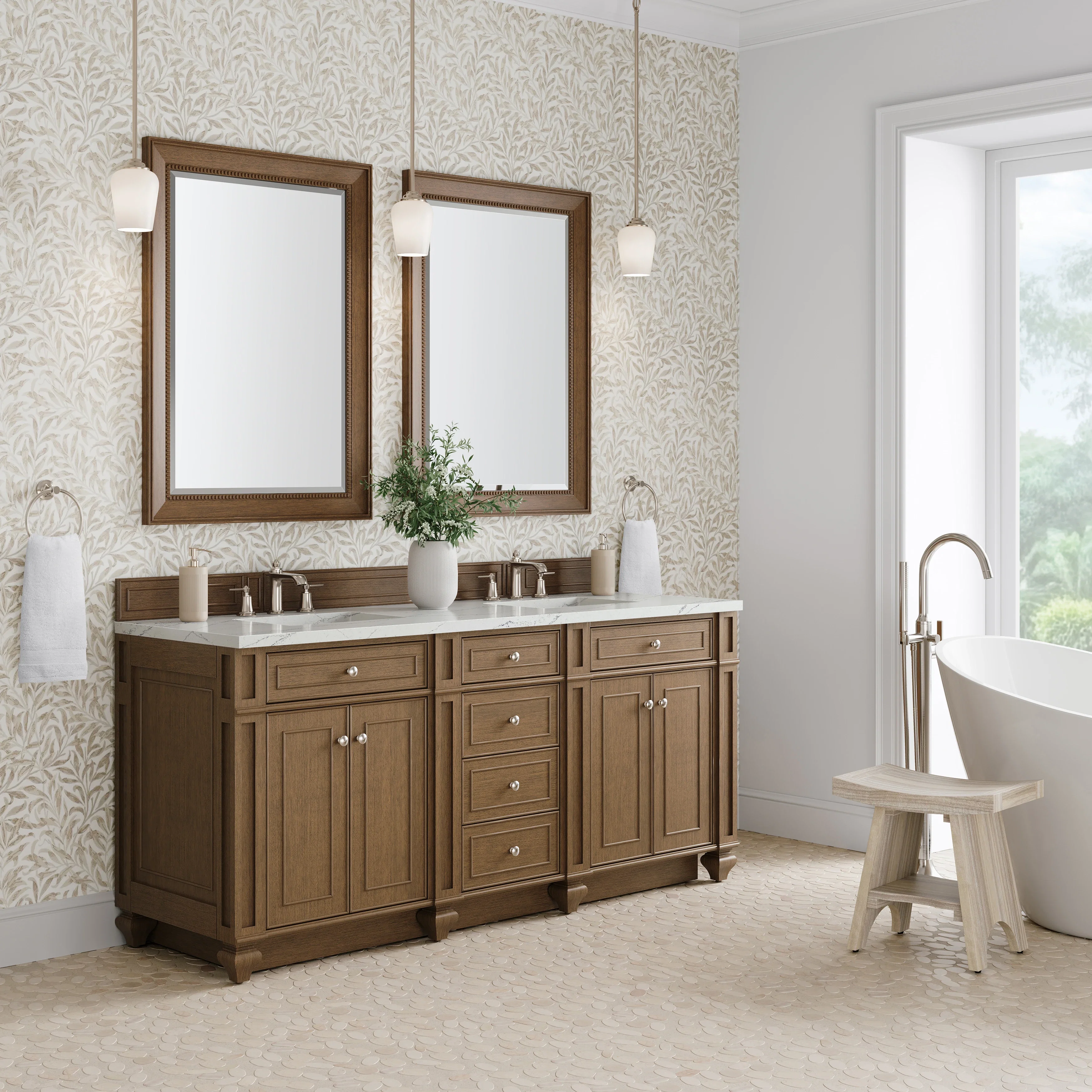Bristol 72" Double Vanity, Saddle Brown w/ 3 CM Ethereal Noctis Silestone Top
