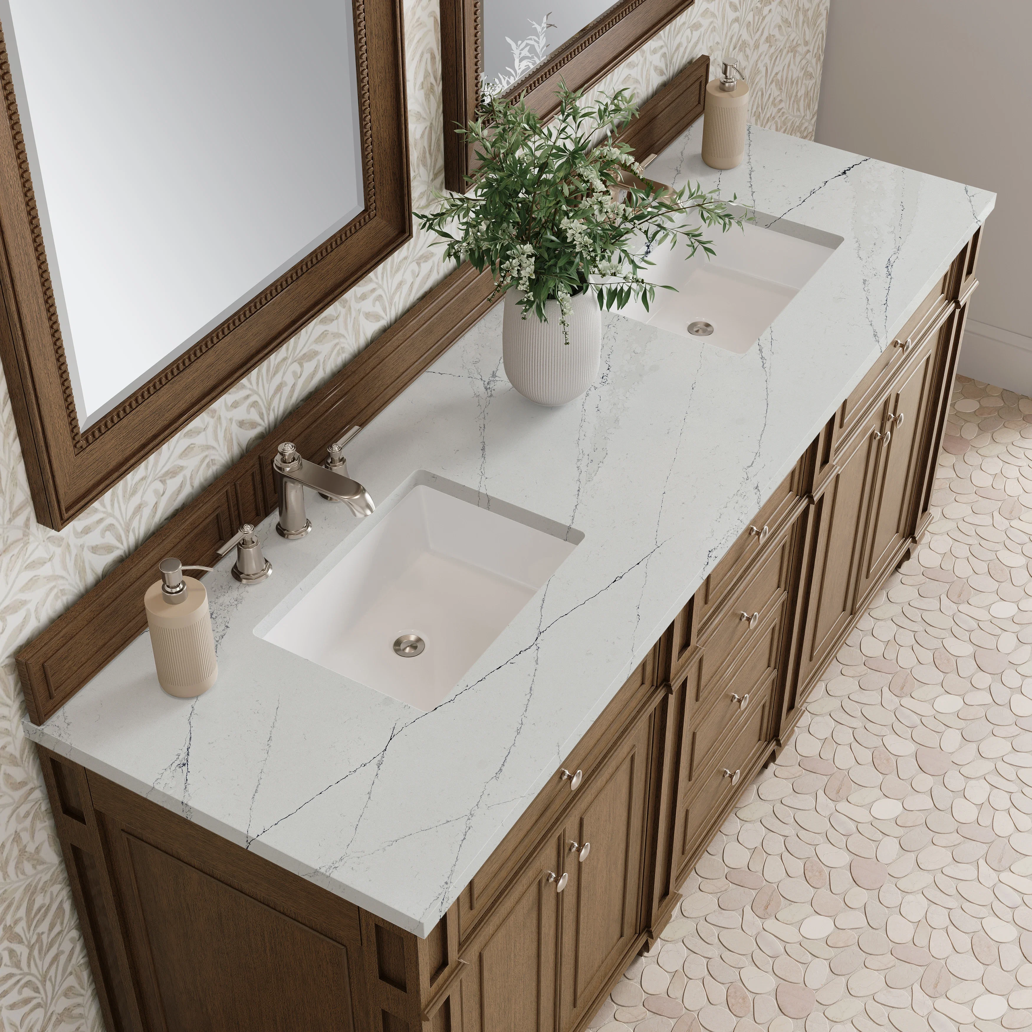Bristol 72" Double Vanity, Saddle Brown w/ 3 CM Ethereal Noctis Silestone Top