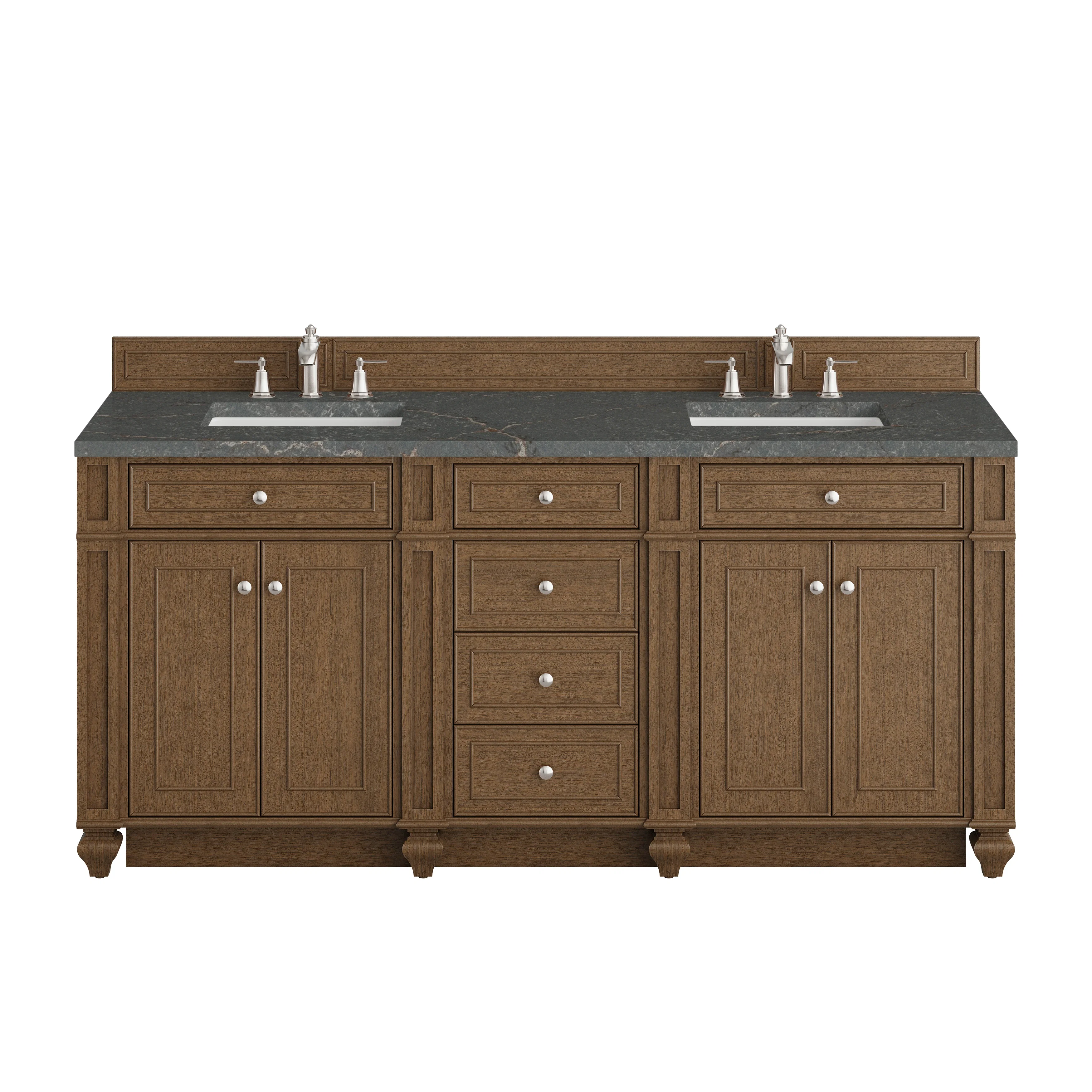 Bristol 72" Double Vanity, Saddle Brown w/ 3 CM Parisien Bleu Silestone Top