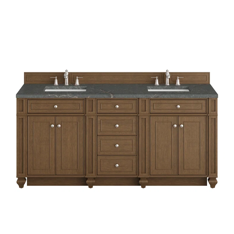 Bristol 72" Double Vanity, Saddle Brown w/ 3 CM Parisien Bleu Silestone Top