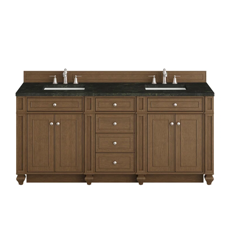 Bristol 72" Double Vanity, Saddle Brown, w/ 3 CM Phantome Eclos Top