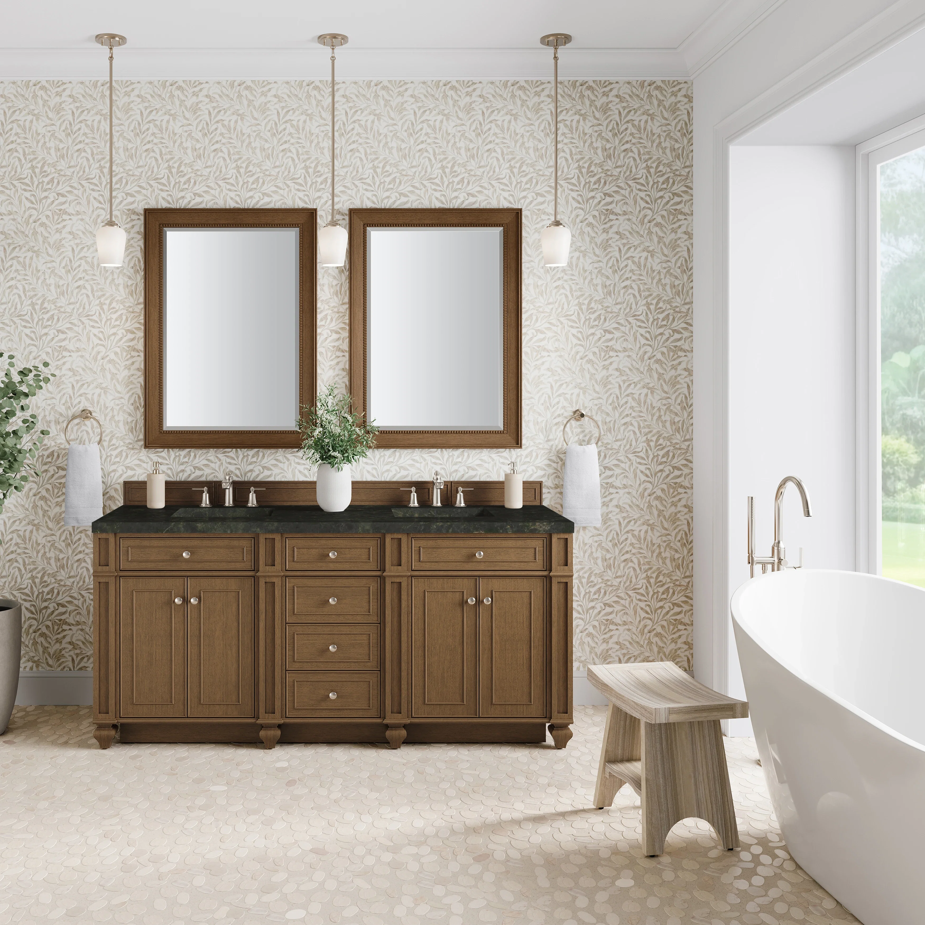 Bristol 72" Double Vanity, Saddle Brown, w/ 3 CM Phantome Eclos Top