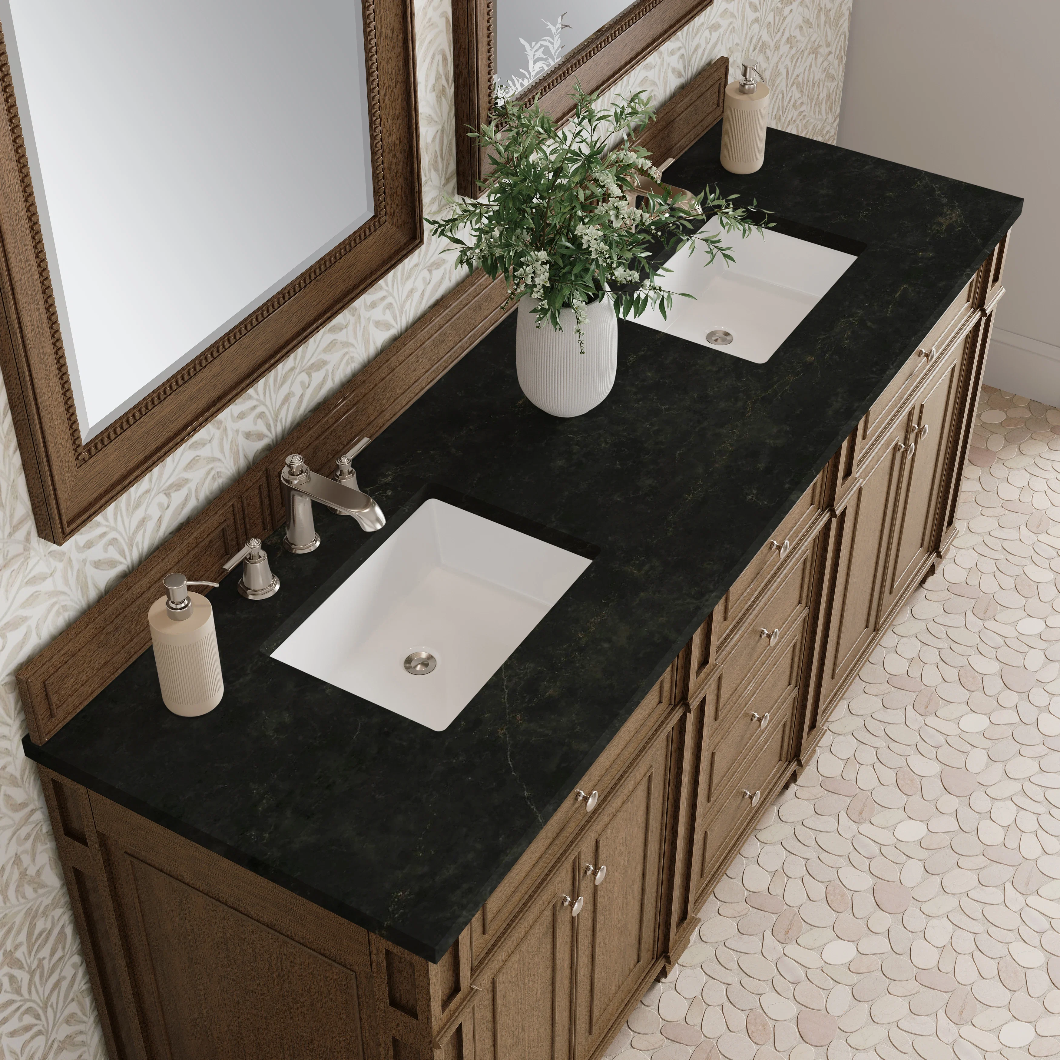 Bristol 72" Double Vanity, Saddle Brown, w/ 3 CM Phantome Eclos Top