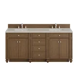 Bristol 72" Double Vanity, Saddle Brown, w/ 3 CM Siberian Silestone Top