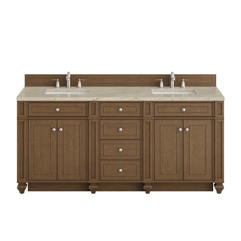 Bristol 72" Double Vanity, Saddle Brown, w/ 3 CM Tajnar Eclos Top