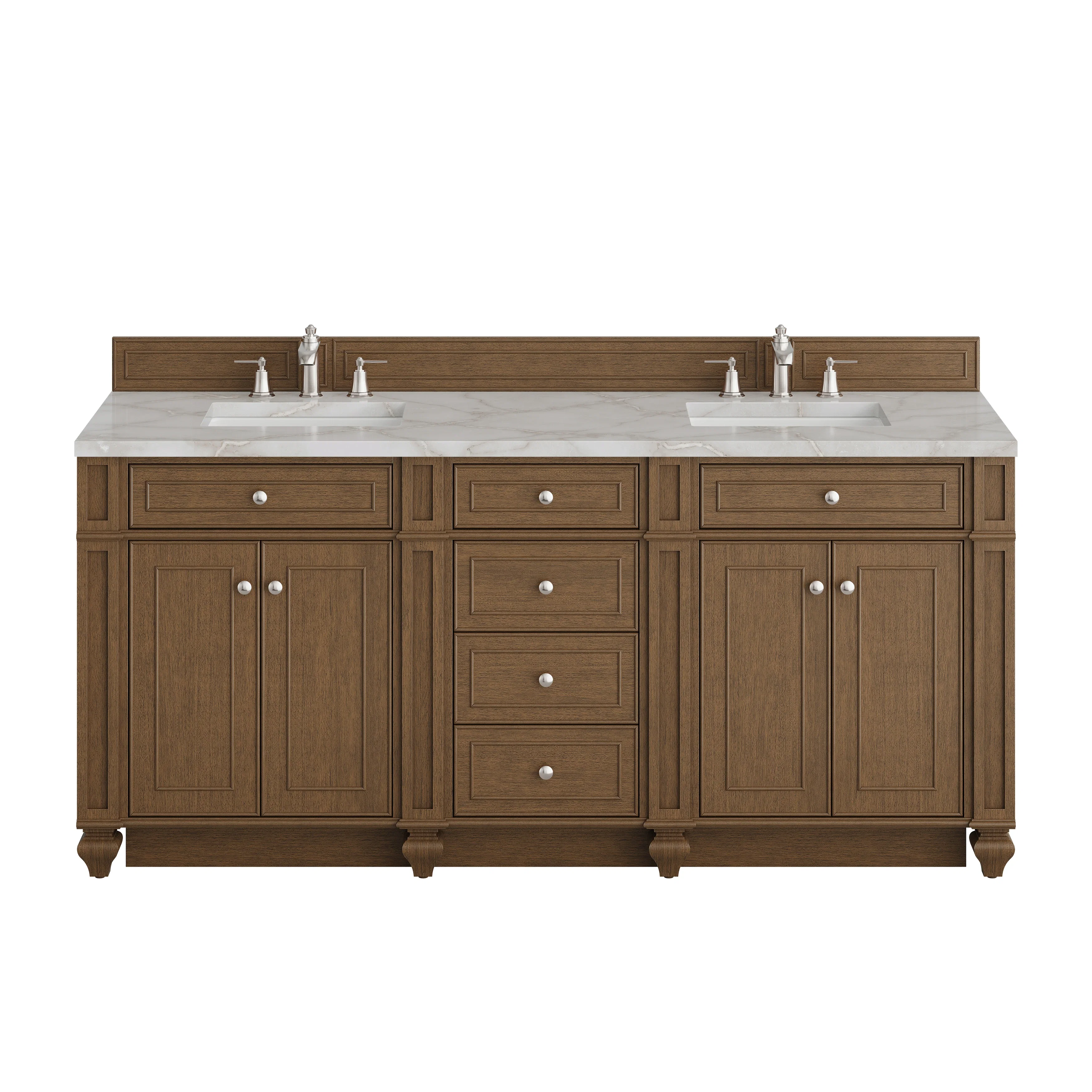Bristol 72" Double Vanity, Saddle Brown w/ 3 CM Victorian Silver Silestone Top