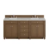 Bristol 72" Double Vanity, Saddle Brown w/ 3 CM Victorian Silver Silestone Top