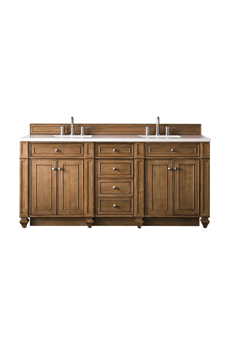 Bristol 72" Double Vanity, Saddle Brown w/ 3 CM White Zeus Silestone Top