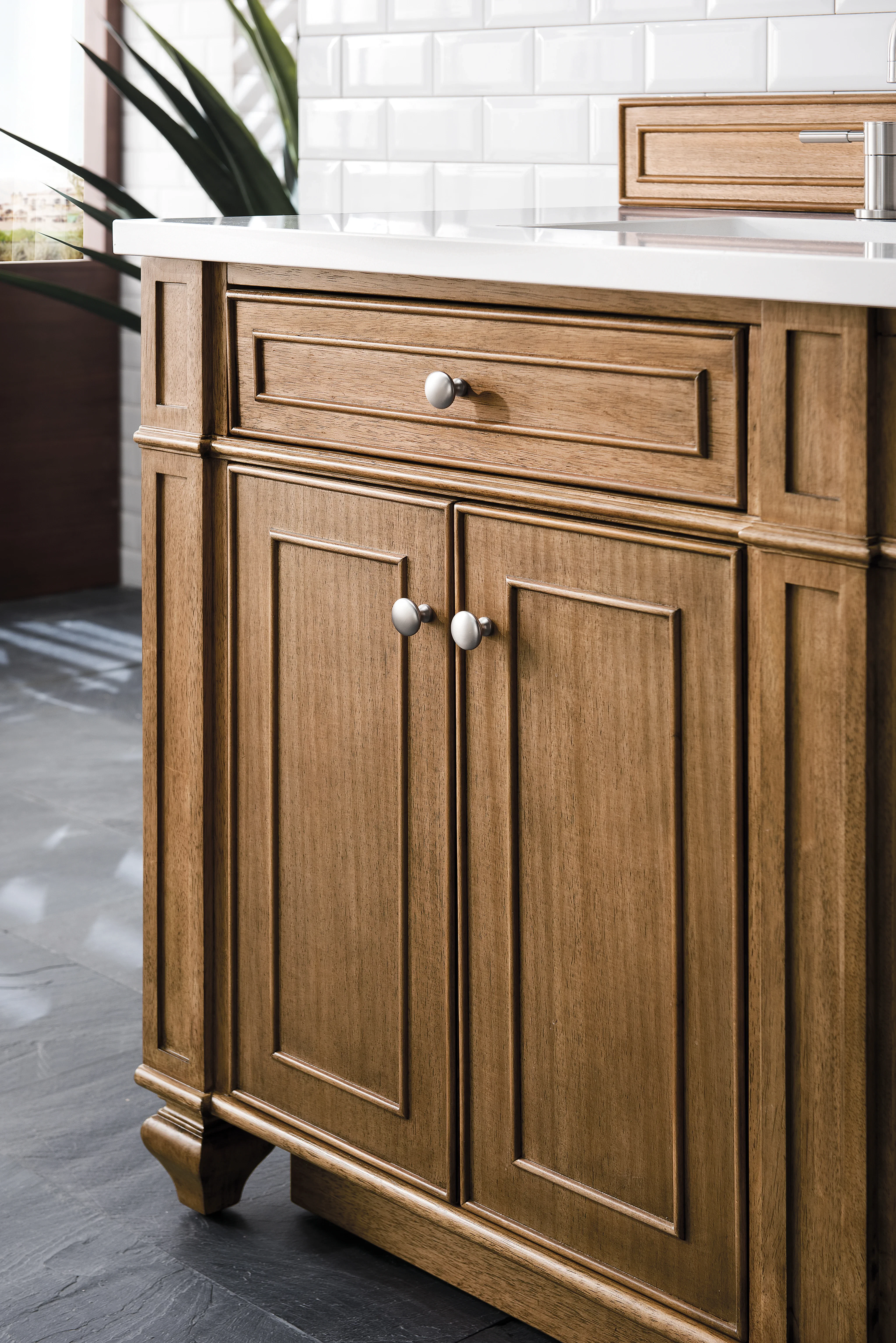 Bristol 72" Double Vanity, Saddle Brown w/ 3 CM White Zeus Silestone Top