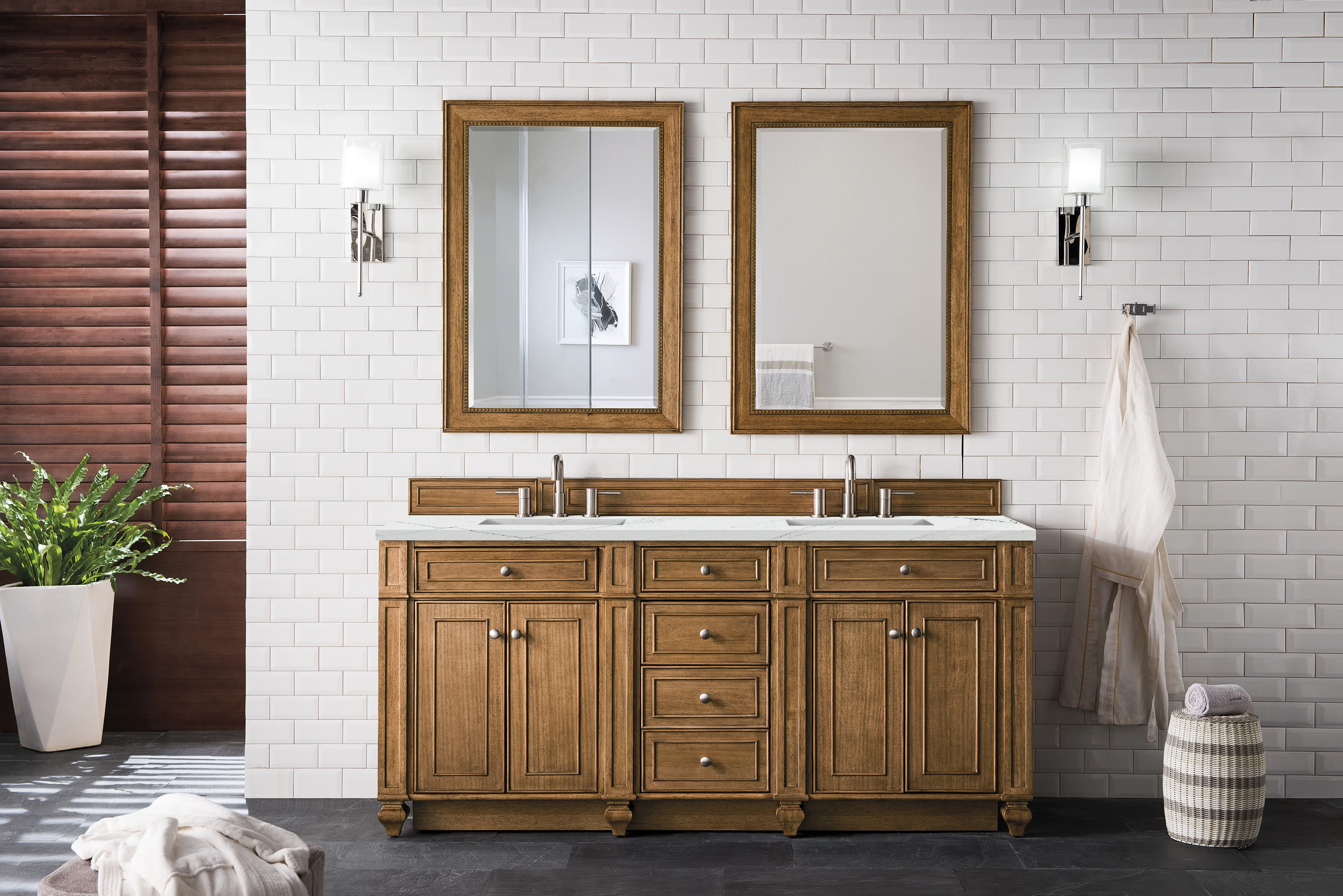 Bristol 72" Double Vanity, Saddle Brown w/ 3 CM Ethereal Noctis Silestone Top w/FreePower Wireless Charger