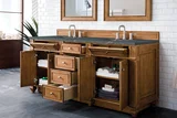Bristol 72" Double Vanity, Saddle Brown w/ 3 CM Parisien Bleu Silestone Top w/FreePower Wireless Charger