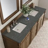 Bristol 72" Double Vanity, Saddle Brown w/ 3 CM Parisien Bleu Silestone Top w/FreePower Wireless Charger