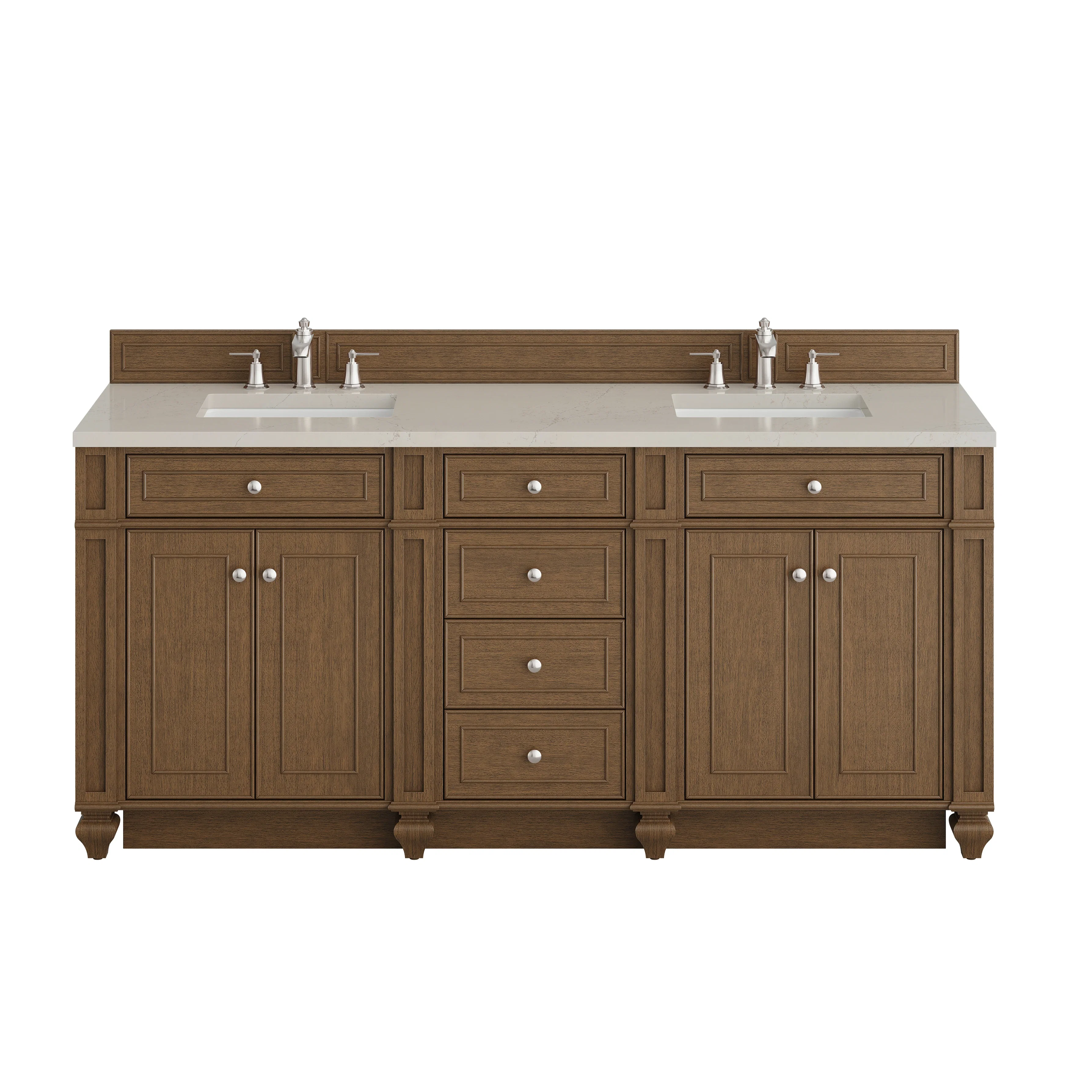 Bristol 72" Double Vanity, Saddle Brown, w/ 3 CM Siberian Silestone Top w/FreePower Wireless Charger