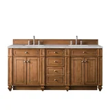 Bristol 72" Double Vanity, Saddle Brown w/ 3 CM Victorian Silver Silestone Top w/FreePower Wireless Charger