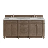 Bristol 72" Double Vanity, Whitewashed Walnut w/ 3 CM Carrara Marble Top