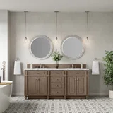 Bristol 72" Double Vanity, Whitewashed Walnut w/ 3 CM Carrara Marble Top