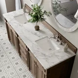 Bristol 72" Double Vanity, Whitewashed Walnut w/ 3 CM Carrara Marble Top