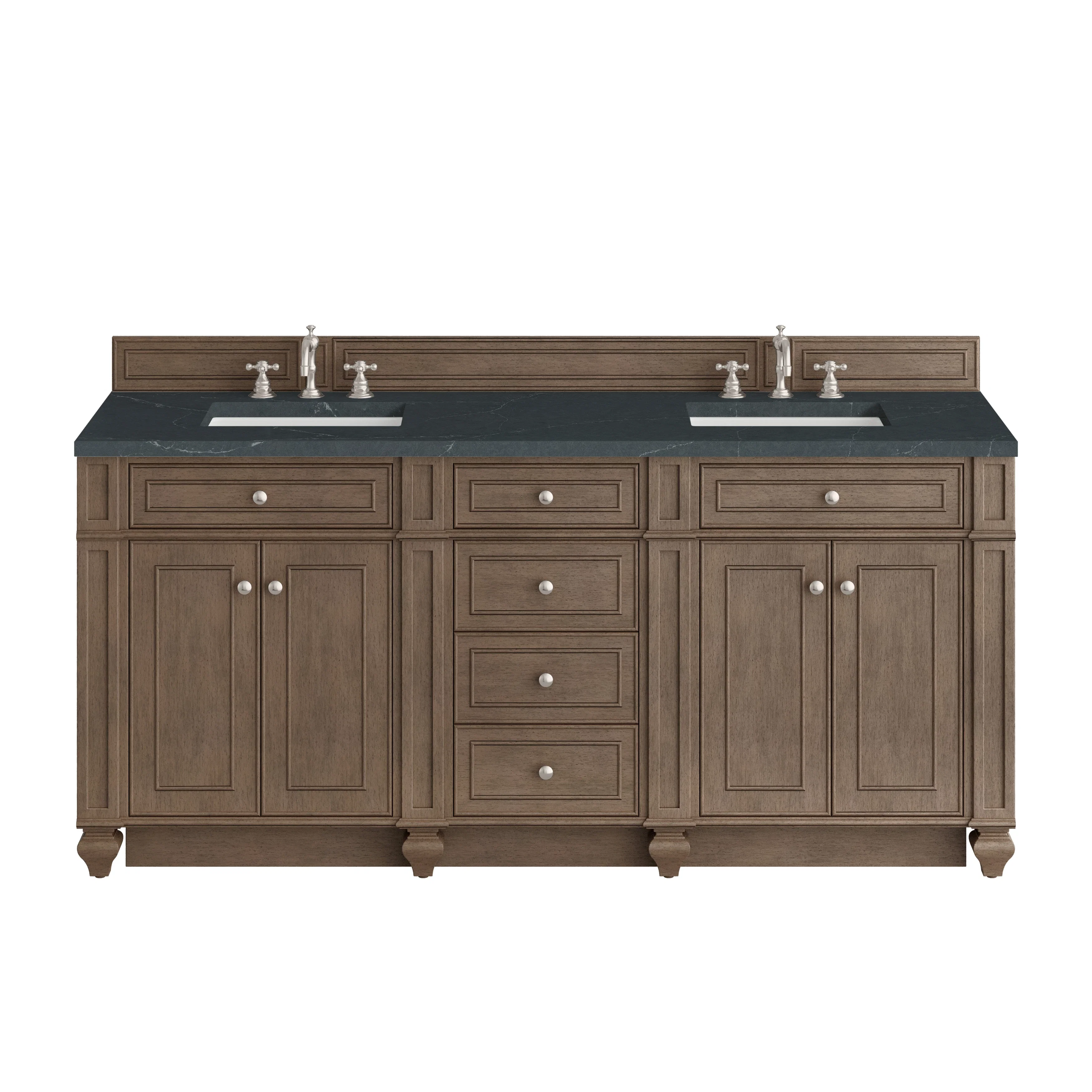 Bristol 72" Double Vanity, Whitewashed Walnut w/ 3 CM Charcoal Soapstone Silestone Top