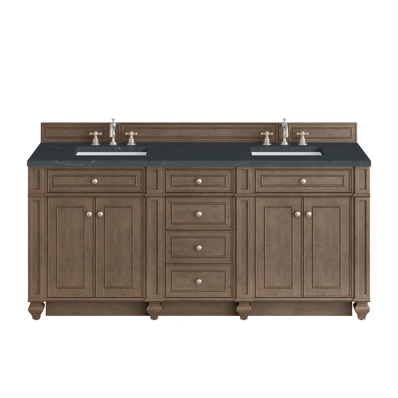 Bristol 72" Double Vanity, Whitewashed Walnut w/ 3 CM Charcoal Soapstone Silestone Top