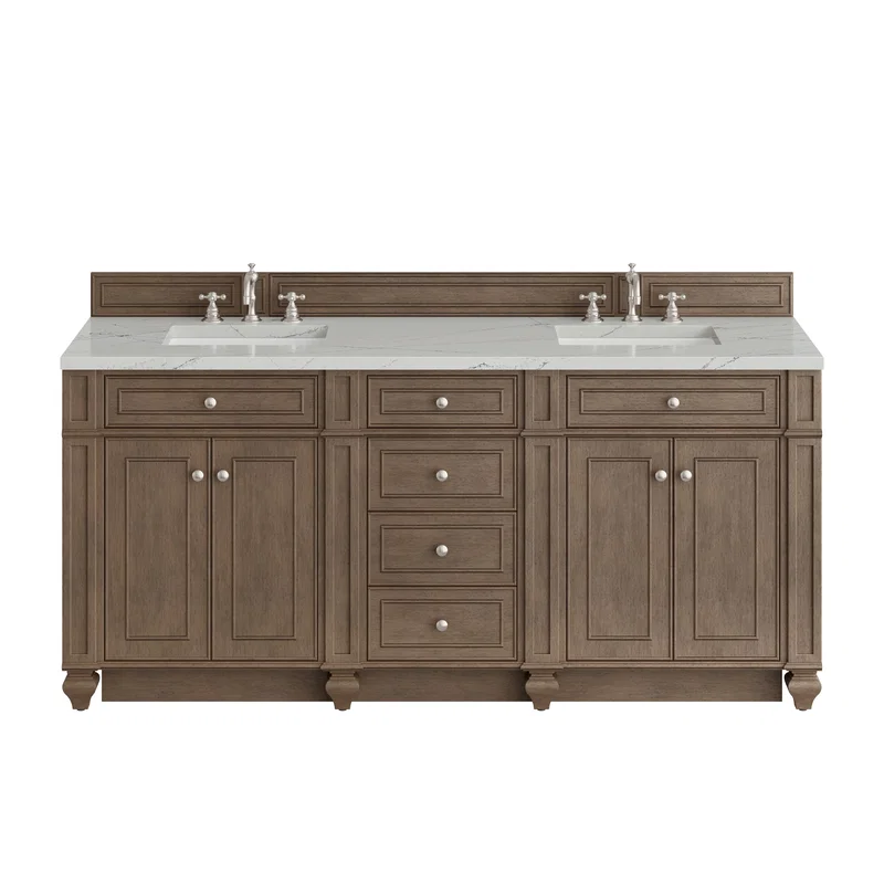 Bristol 72" Double Vanity, Whitewashed Walnut w/ 3 CM Ethereal Noctis Silestone Top