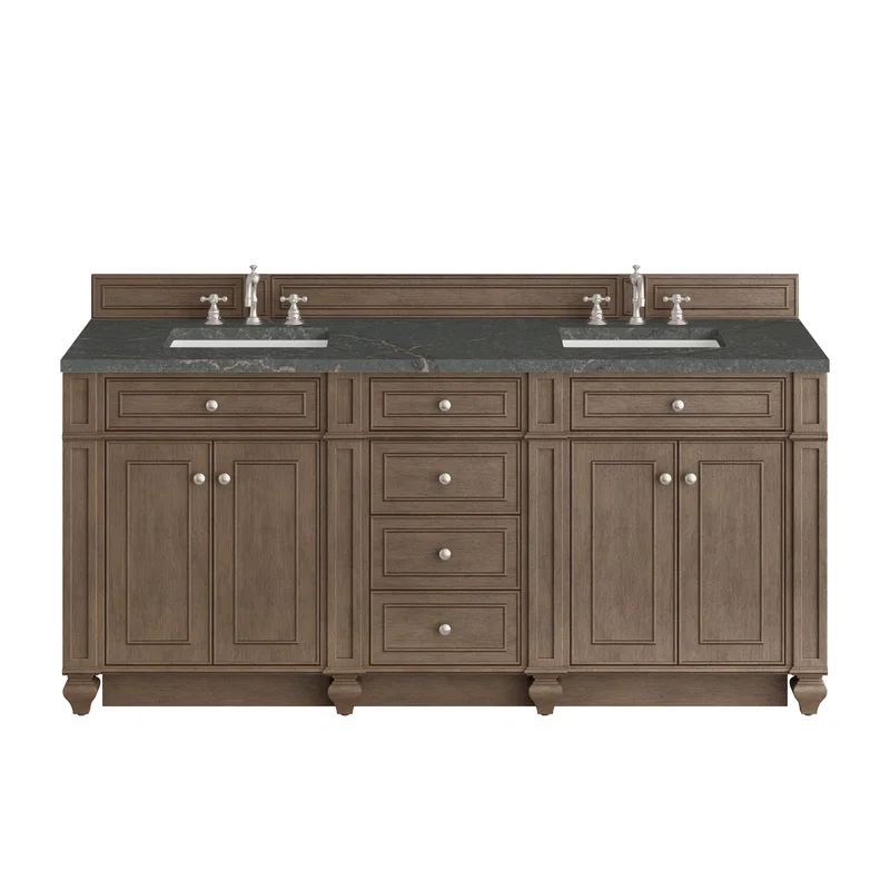 Bristol 72" Double Vanity, Whitewashed Walnut w/ 3 CM Parisien Bleu Silestone Top